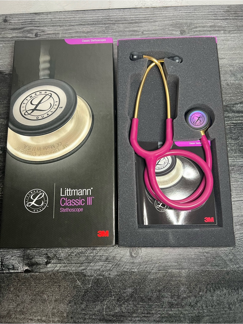 Littmann Classic III Stethoscope - Raspberry with Gold Accents - Picture 2 of 2